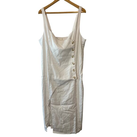 Anthropologie NWT Linen Square Neck Button Wrap Midi Dress Ivory XL - Picture 4 of 10